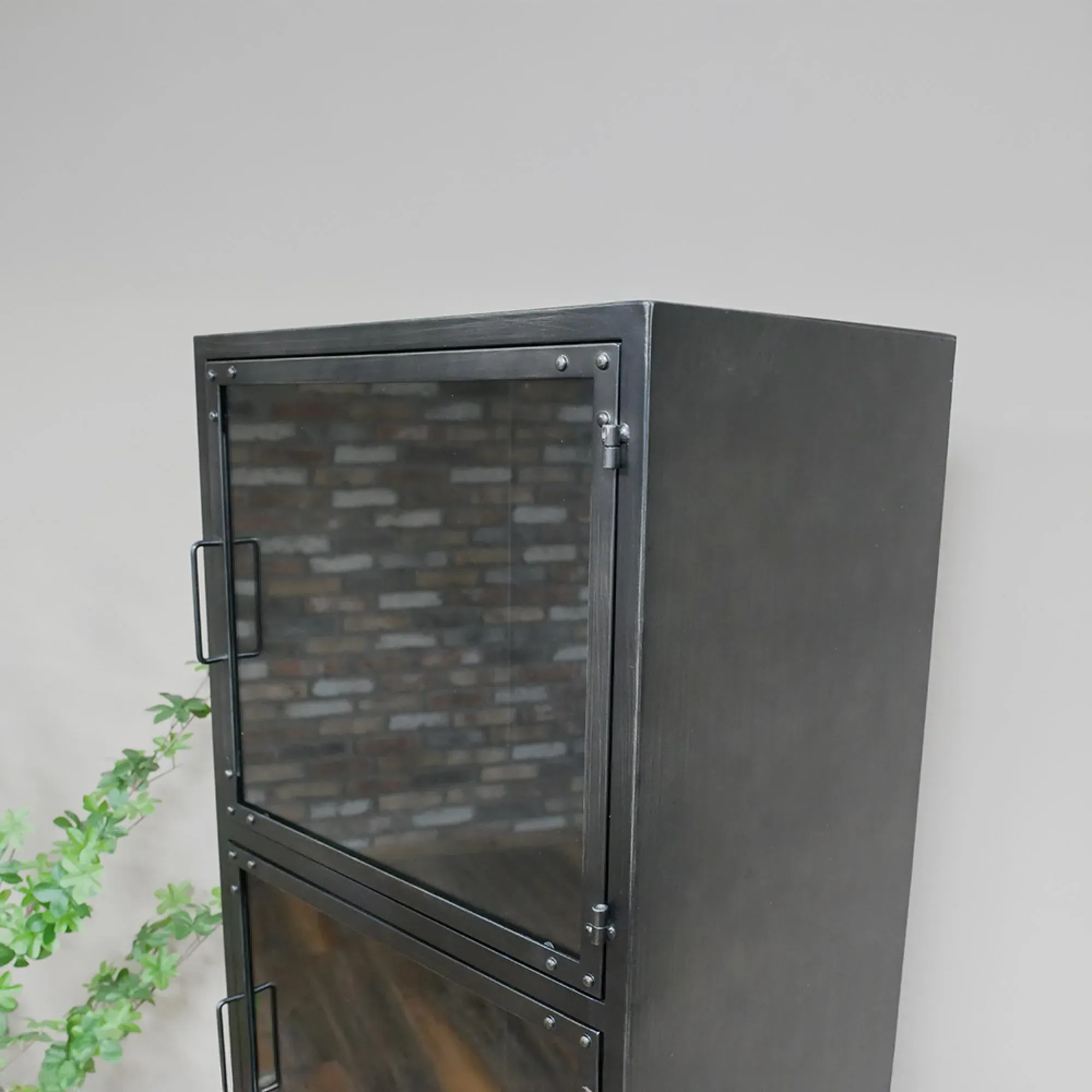 3 Door Narrow Display Cabinet - Black, Metal