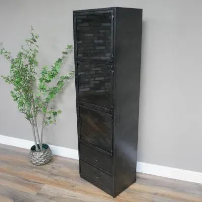 3 Door Narrow Display Cabinet - Black, Metal