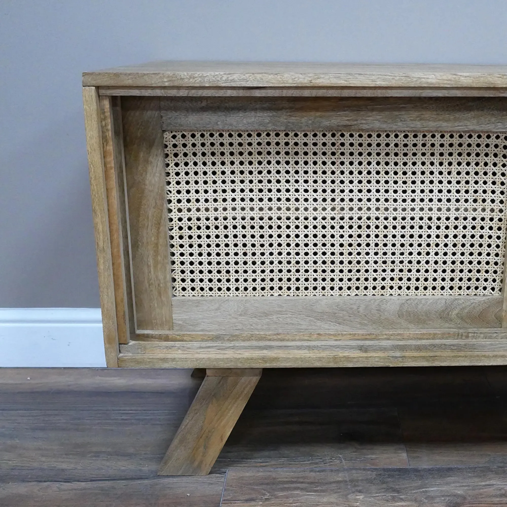 3 Door TV Unit - Acacia Wood, Rattan