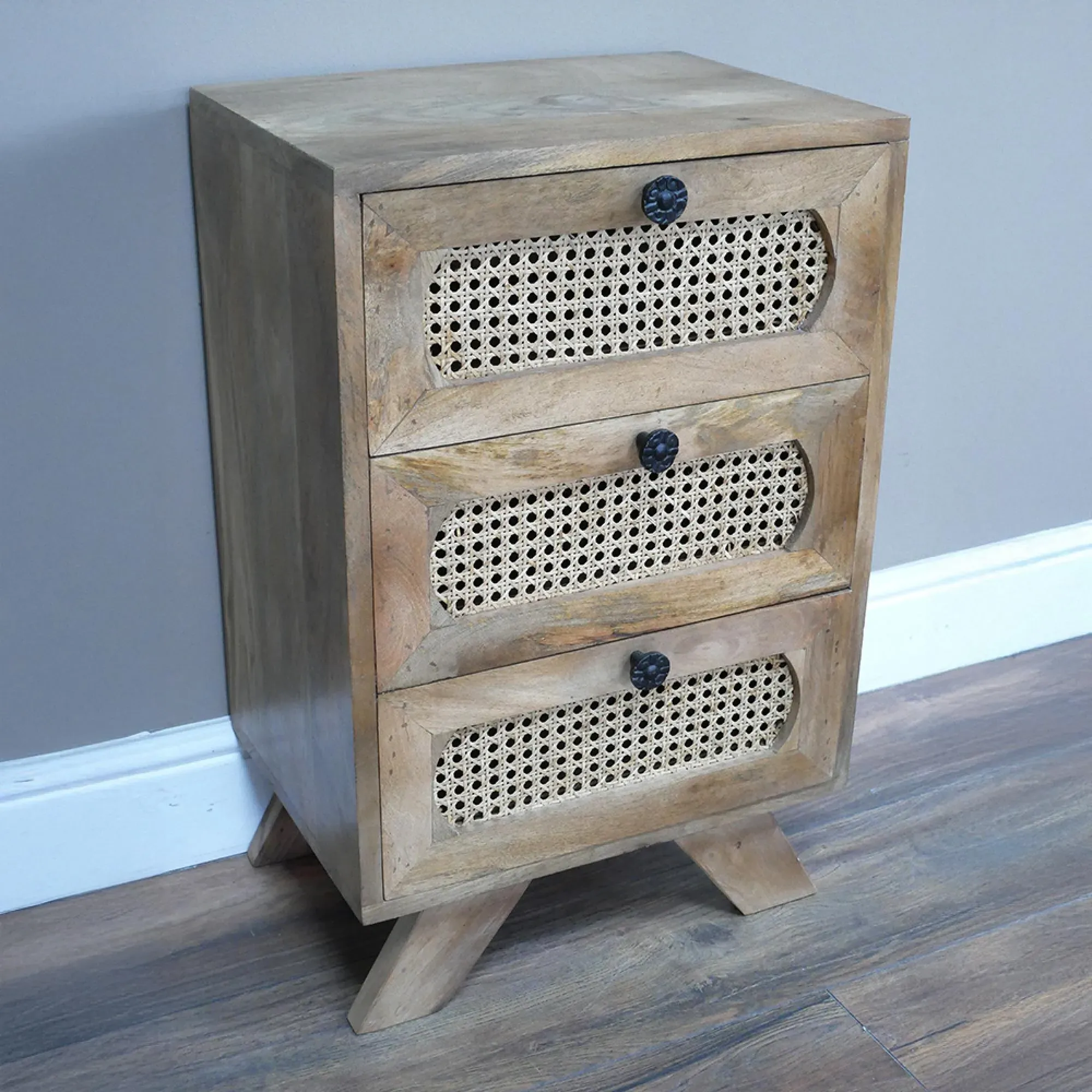 3 Drawer Bedside Cabinet - Mango Wood