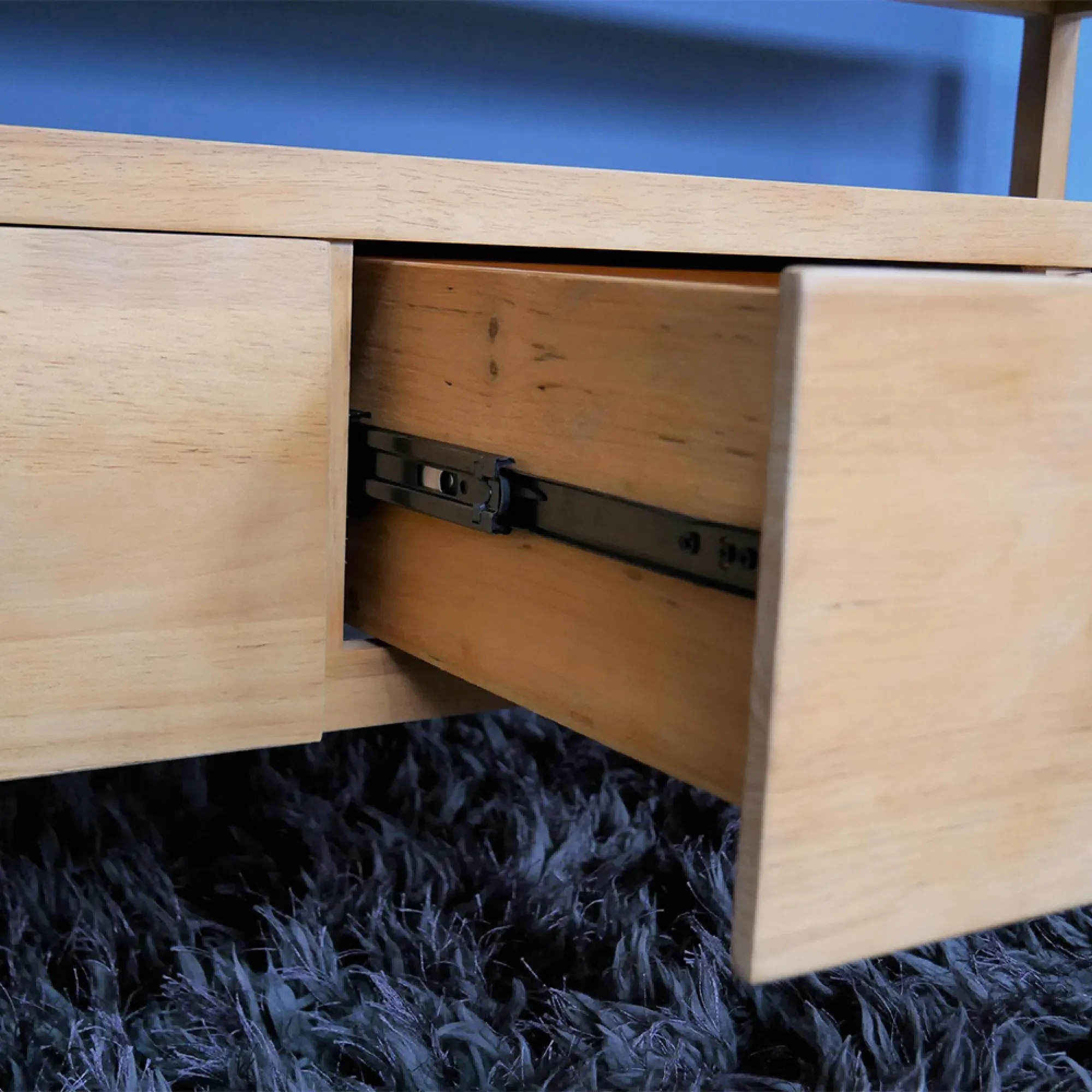 3 Drawer TV Unit - Black Glass, Rubber Wood