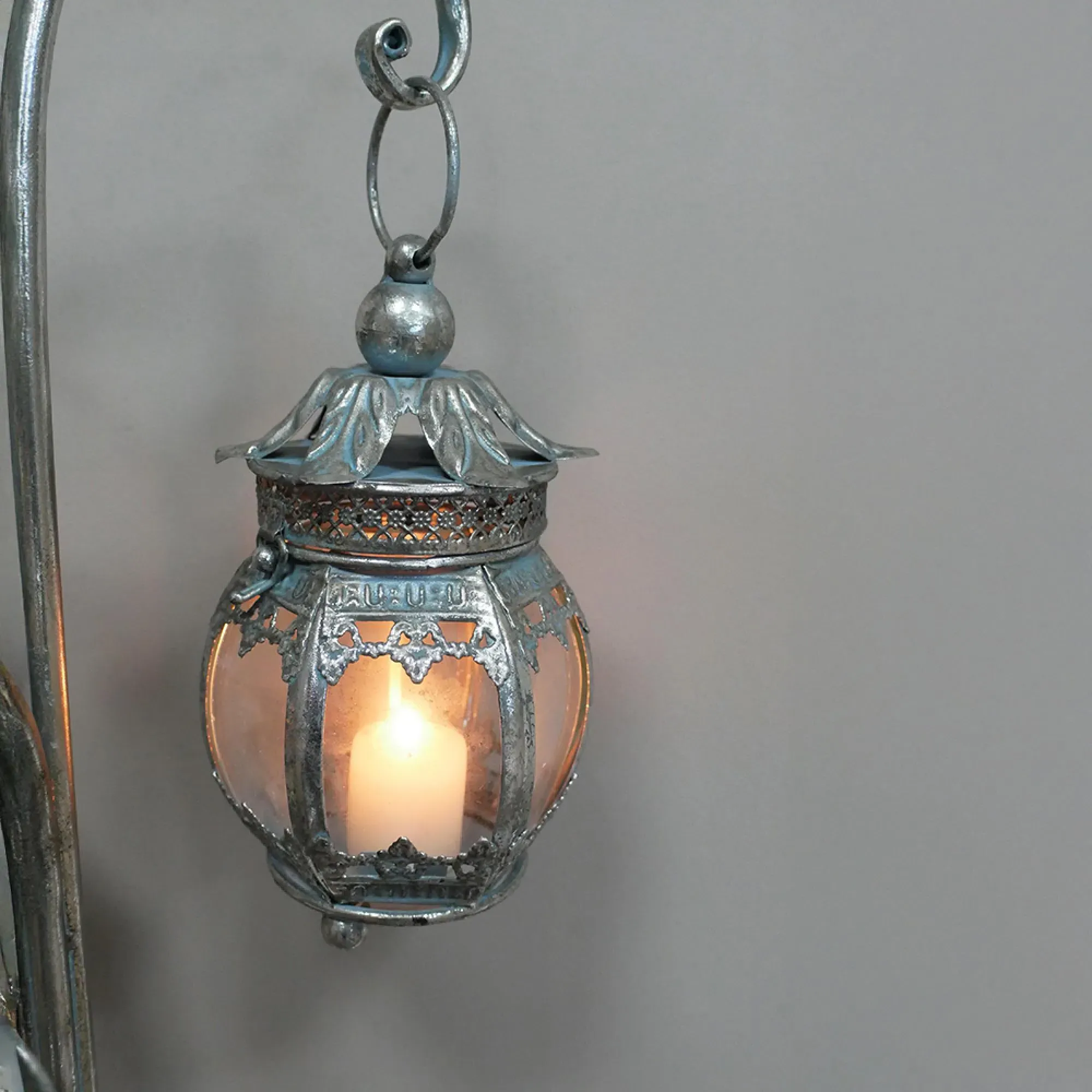 3 Hanging Lanterns on Stand - Set of 2 - Grey