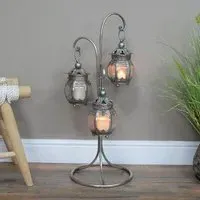 3 Hanging Lanterns on Stand - Set of 2 - Grey