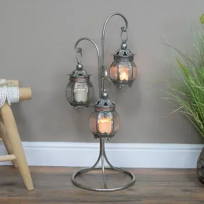 3 Hanging Lanterns on Stand - Set of 2 - Grey image