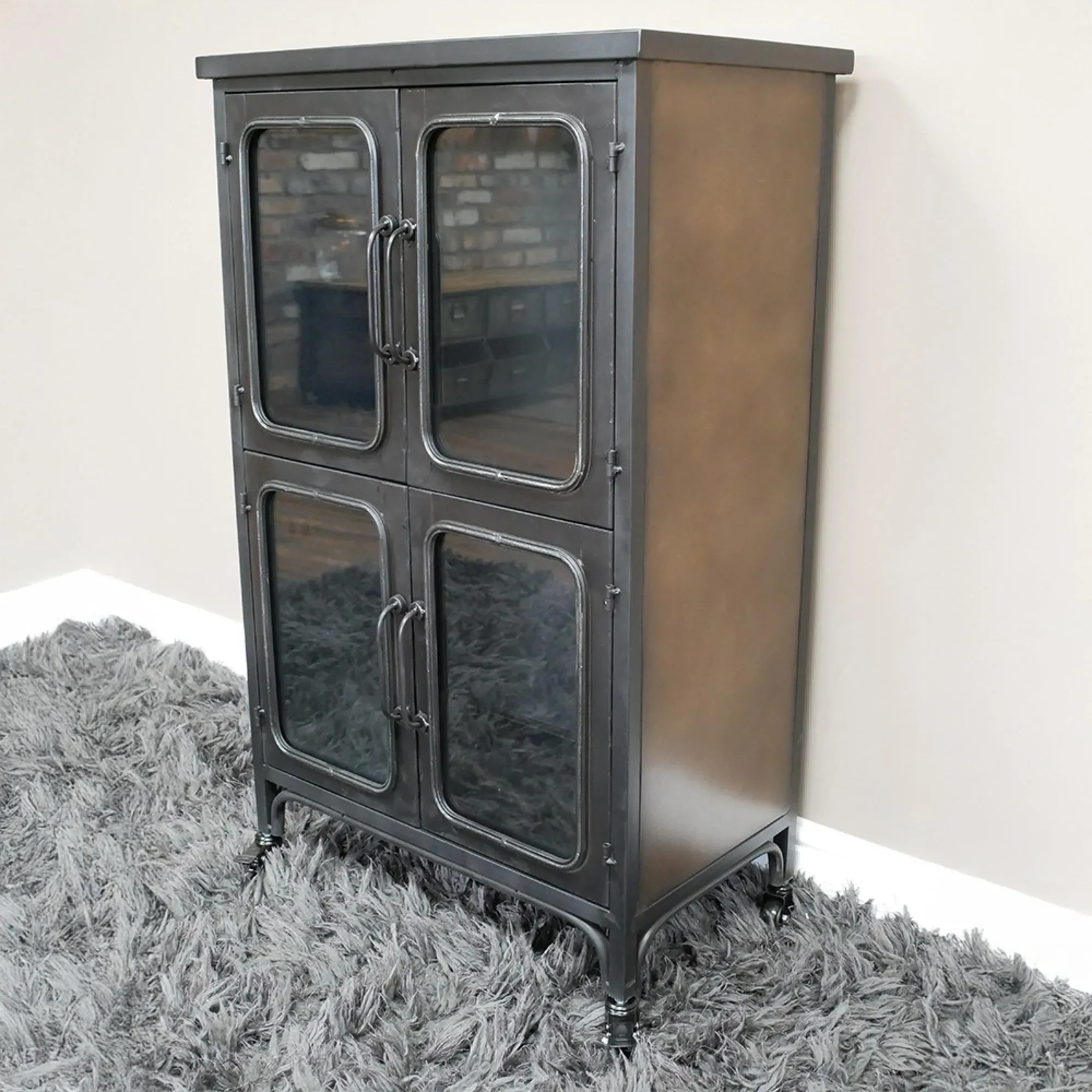 4 Door Cabinet - Black, Metal and Glass