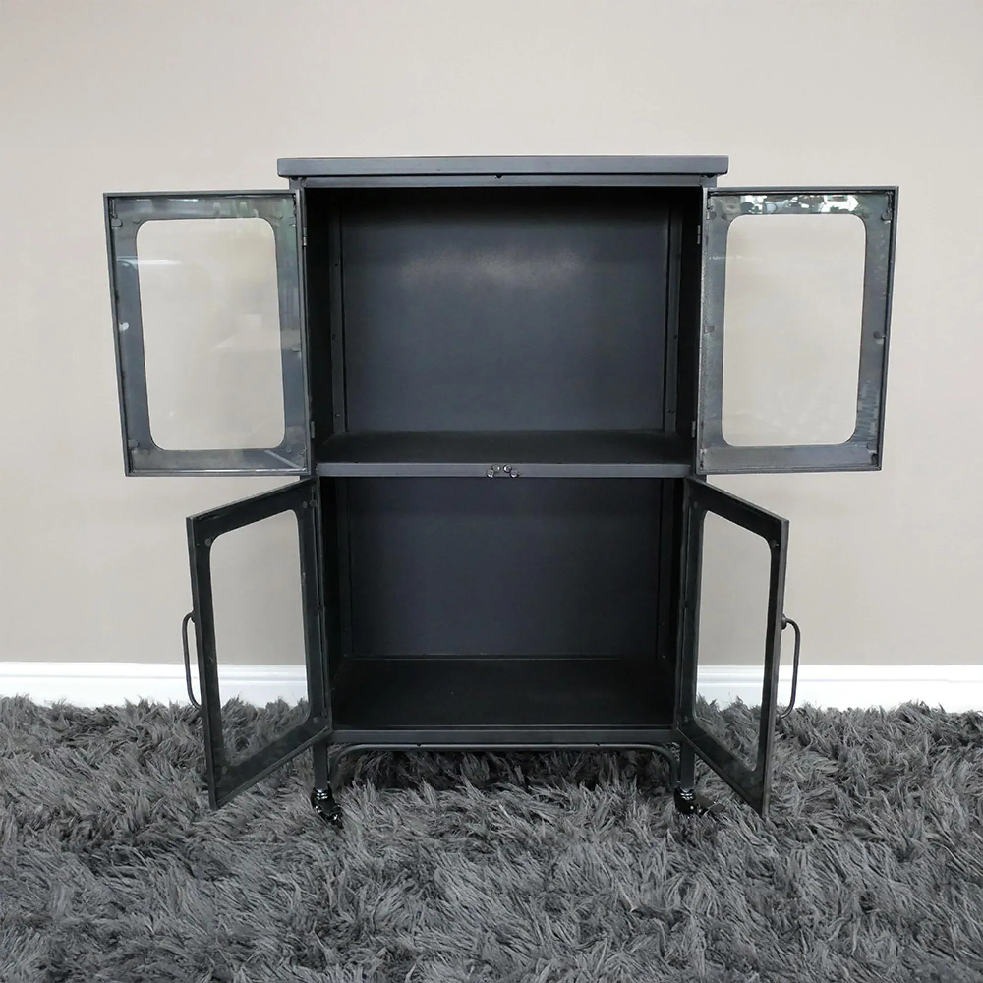4 Door Cabinet - Black, Metal and Glass