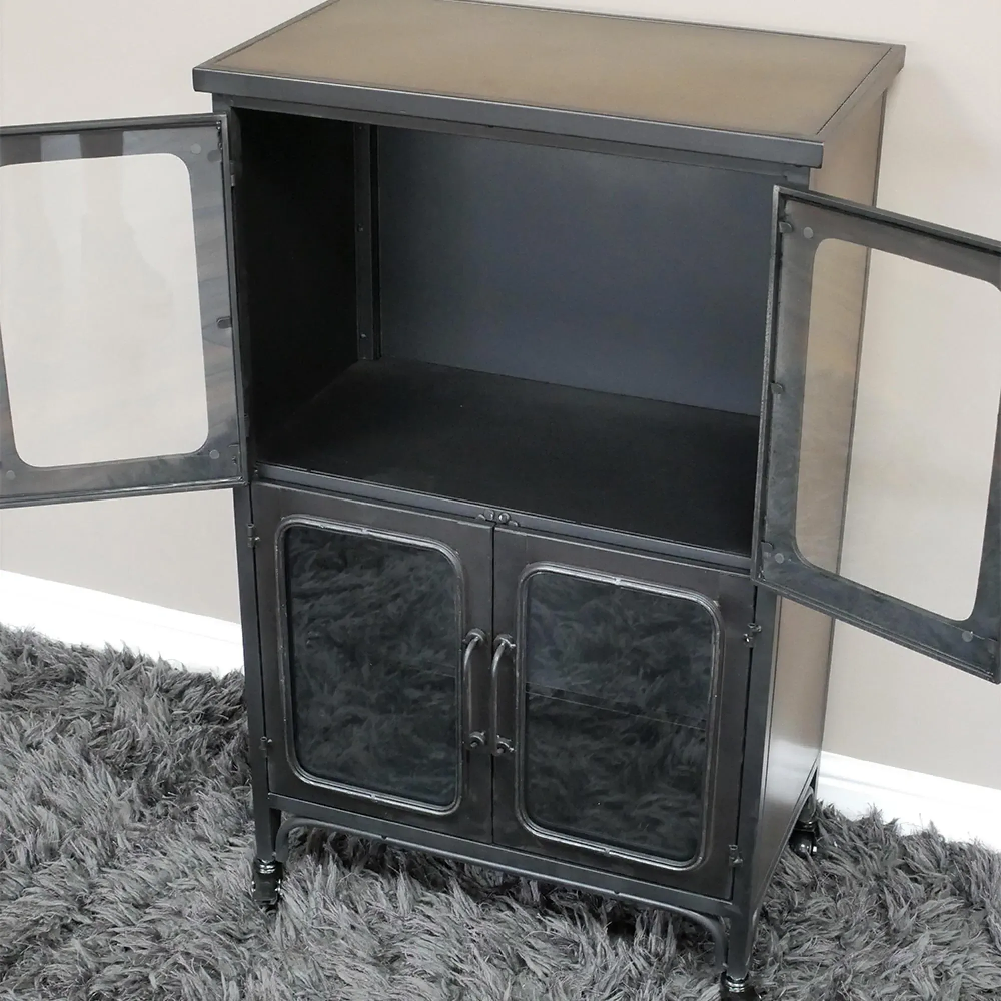 4 Door Cabinet - Black, Metal and Glass