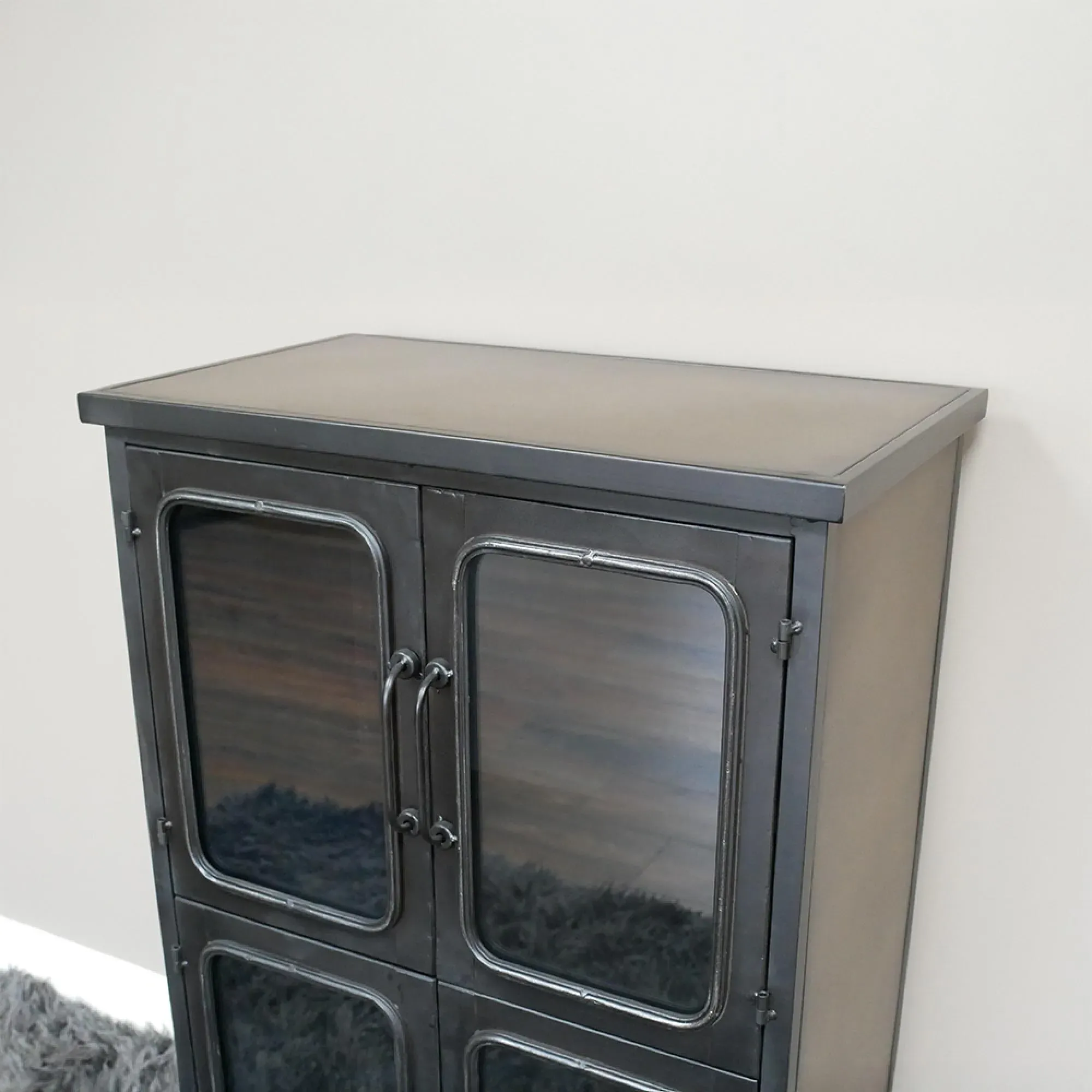 4 Door Cabinet - Black, Metal and Glass