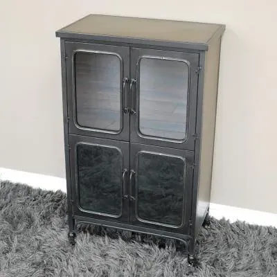 4 Door Cabinet - Black, Metal and Glass image