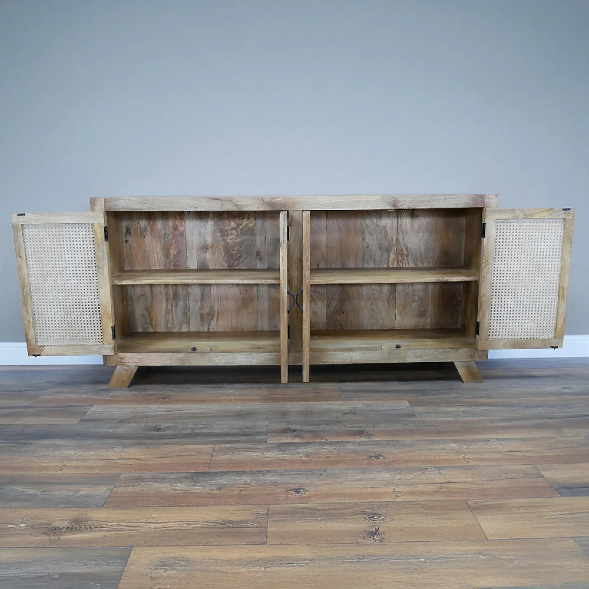 4 Door Large Sideboard - Acacia Wood, Rattan