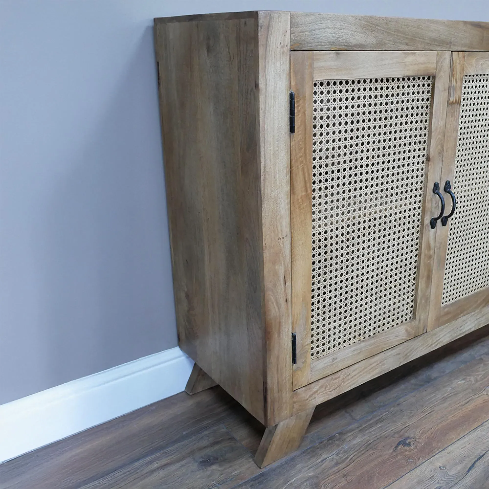 4 Door Large Sideboard - Acacia Wood, Rattan
