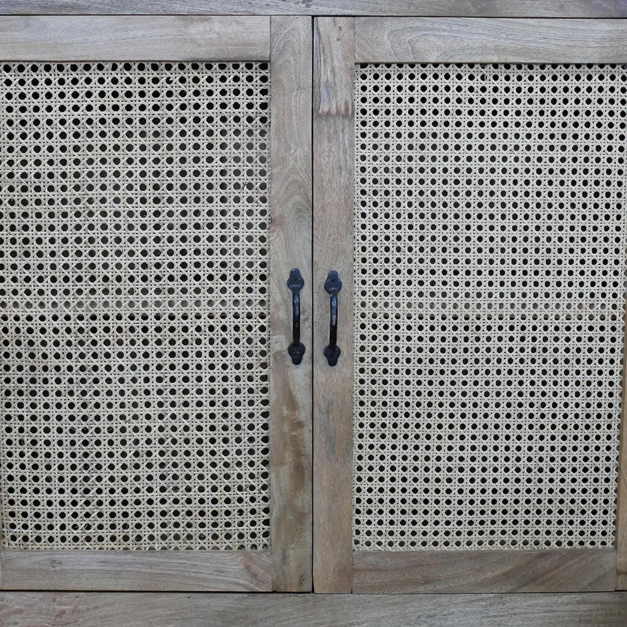 4 Door Large Sideboard - Acacia Wood, Rattan