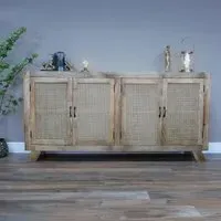4 Door Large Sideboard - Acacia Wood, Rattan