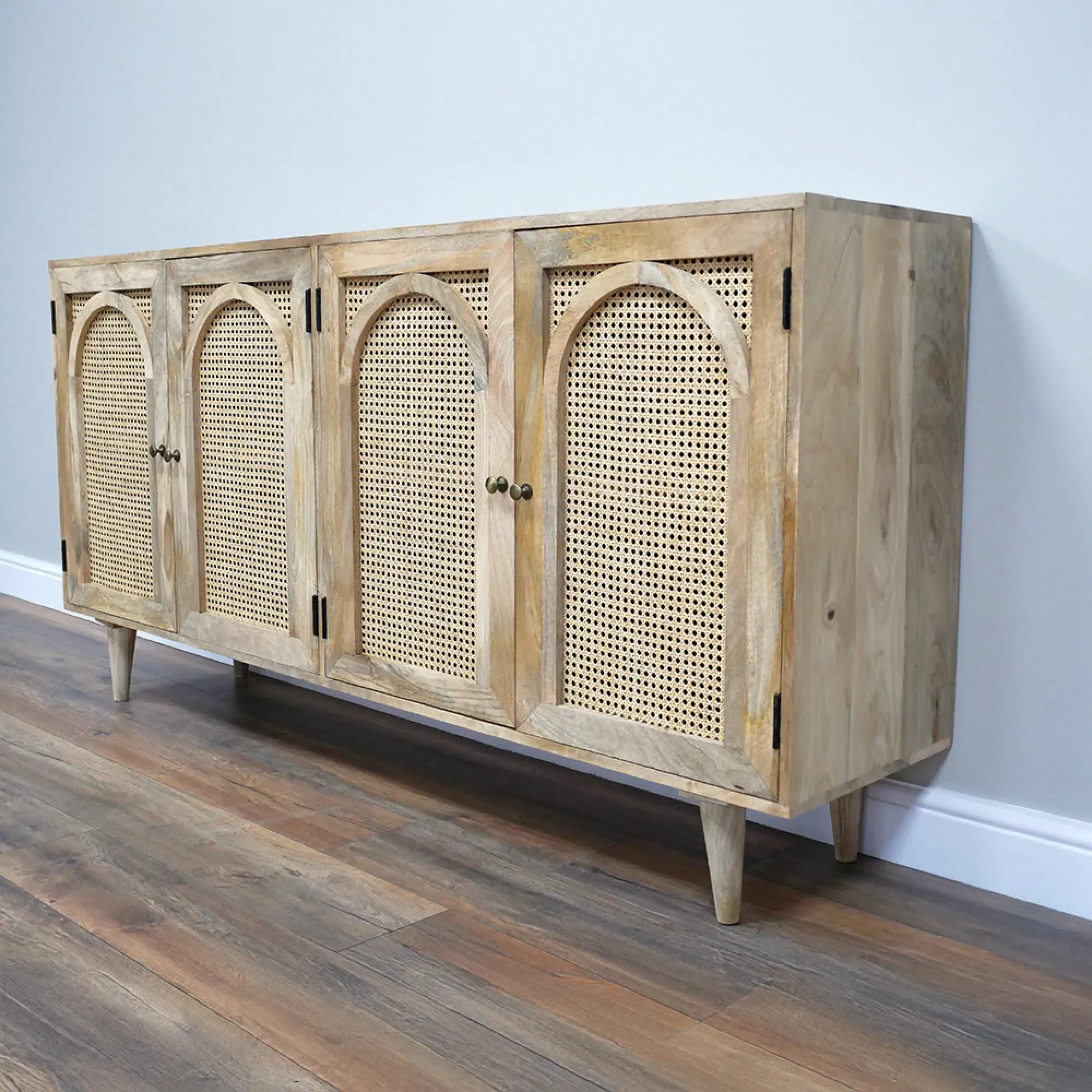 4 Door Large Sideboard - Acacia Wood, Rattan