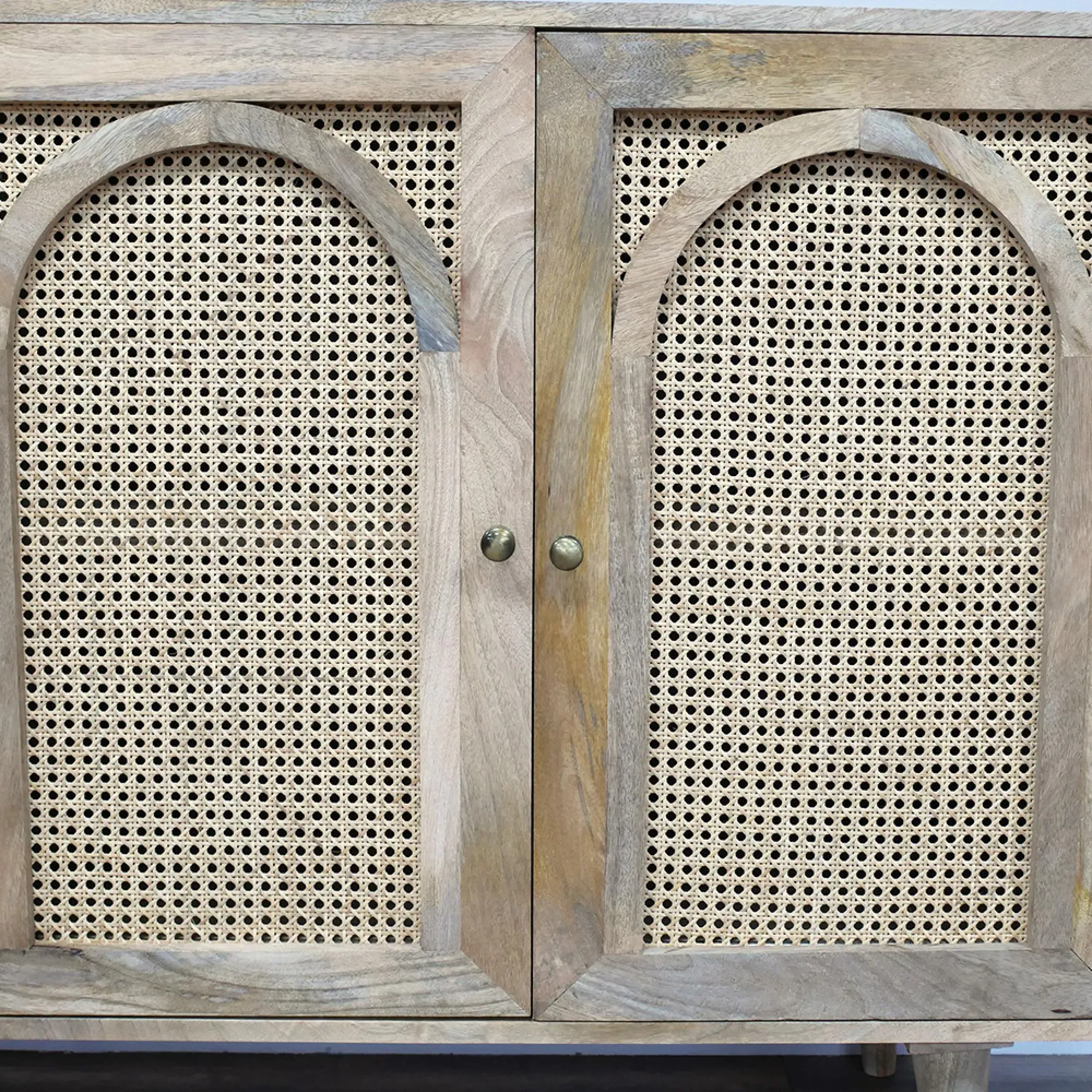 4 Door Large Sideboard - Acacia Wood, Rattan