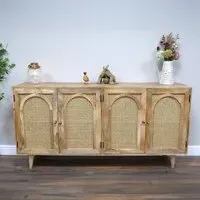 4 Door Large Sideboard - Acacia Wood, Rattan