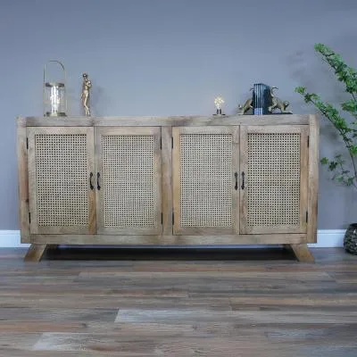 4 Door Large Sideboard - Acacia Wood, Rattan image