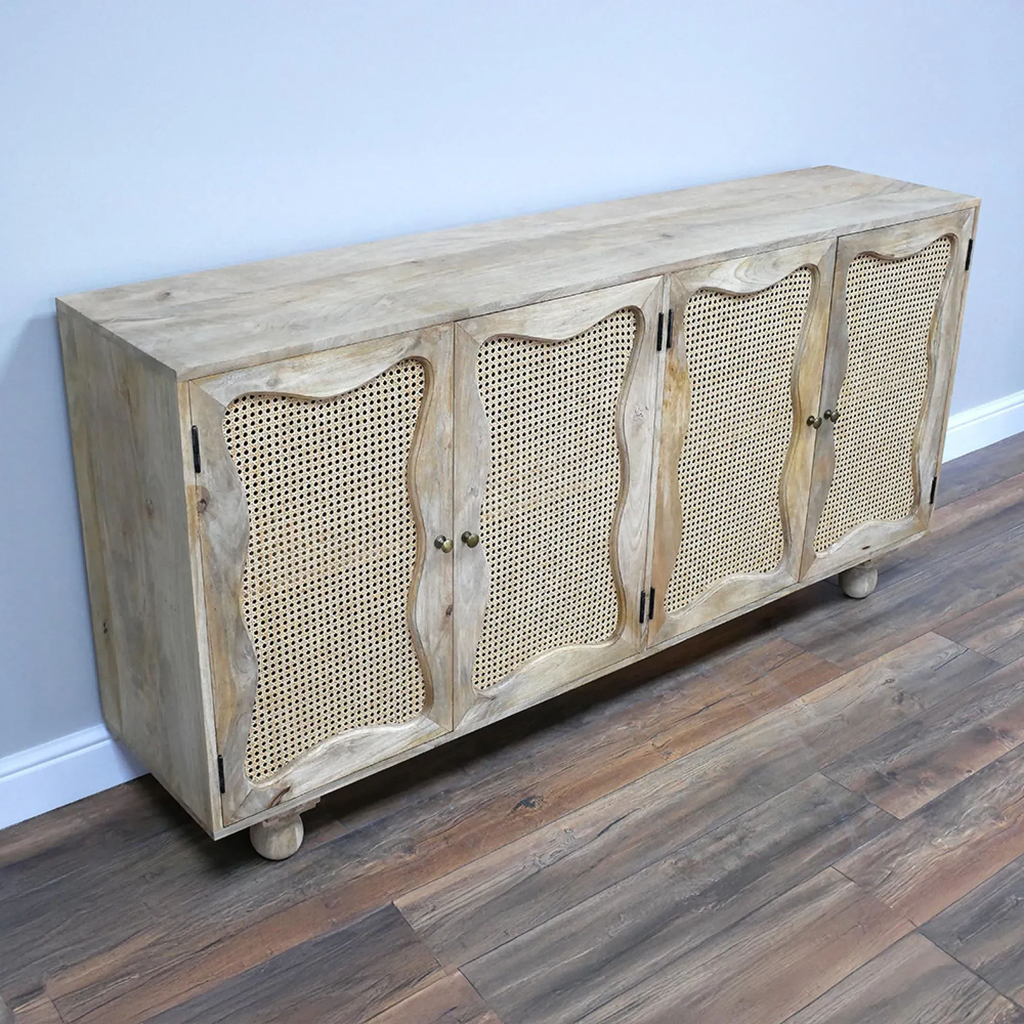 4 Door Large Sideboard - Wood, Rattan