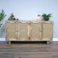 4 Door Large Sideboard - Wood, Rattan