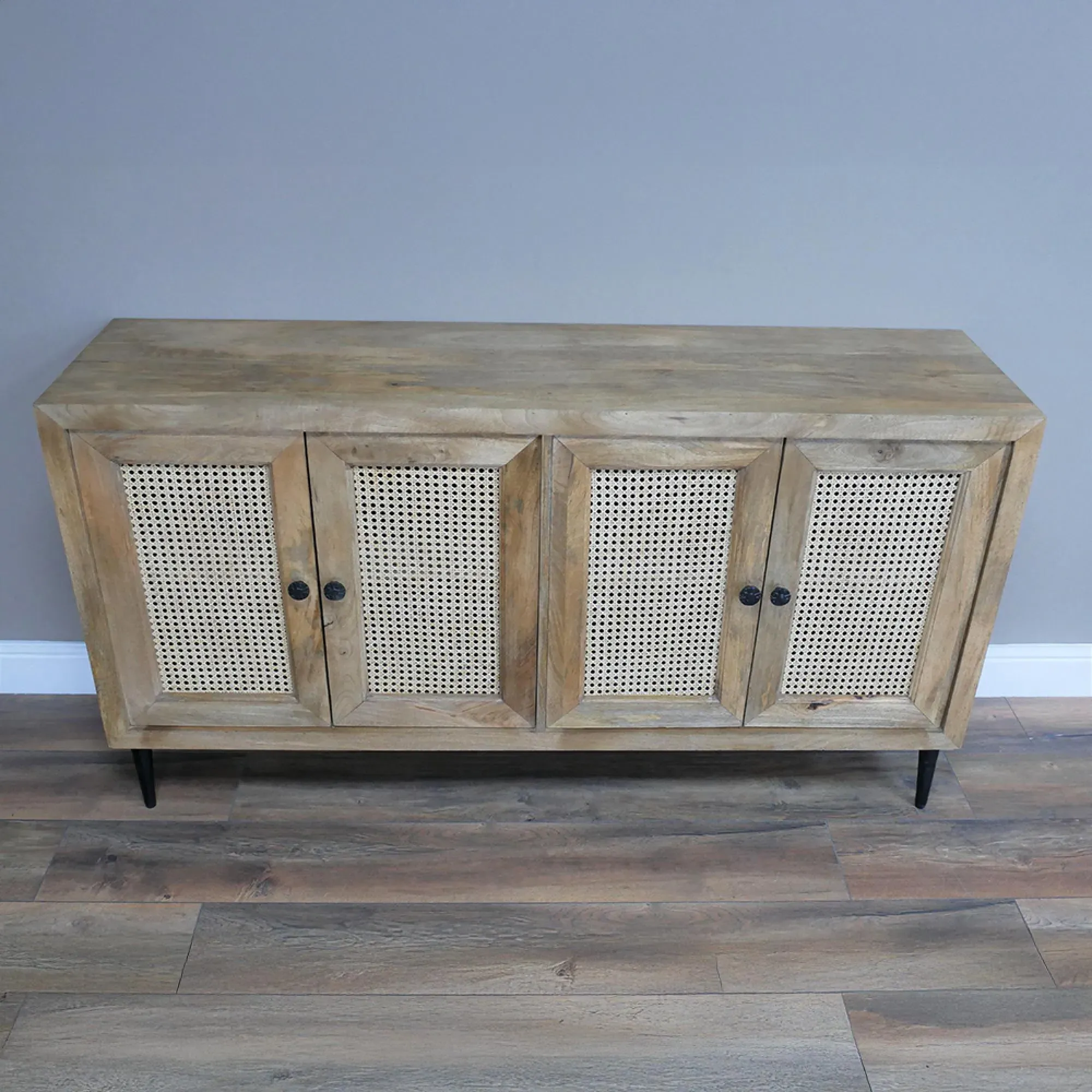 4 Door Medium Sideboard - Acacia Wood, Rattan