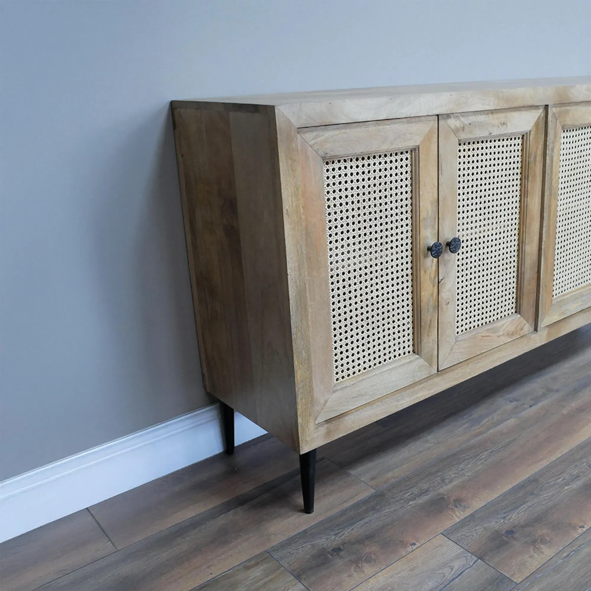 4 Door Medium Sideboard - Acacia Wood, Rattan