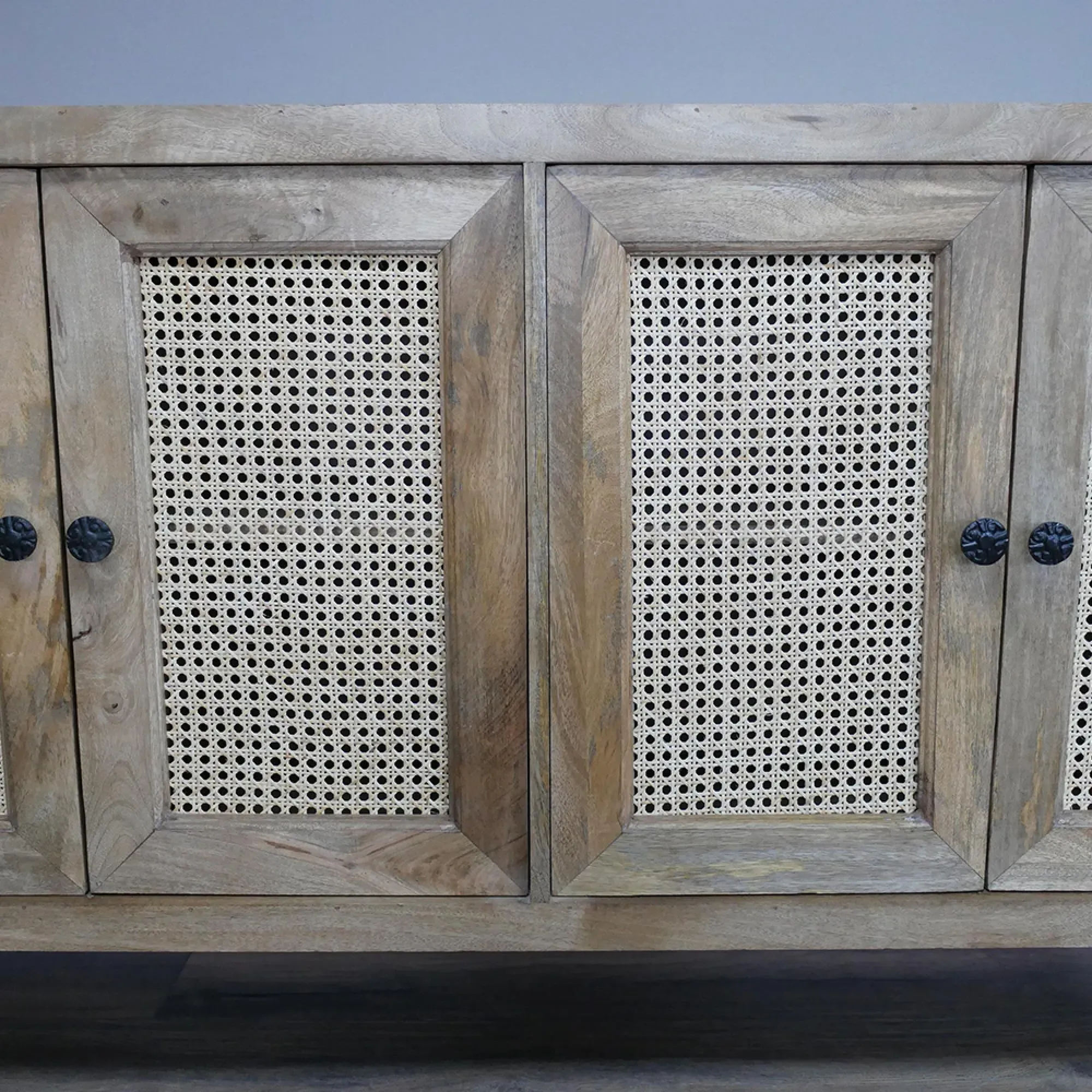 4 Door Medium Sideboard - Acacia Wood, Rattan