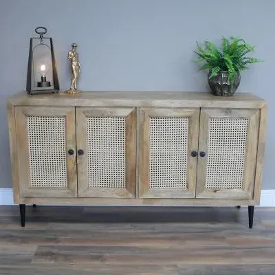 4 Door Medium Sideboard - Acacia Wood, Rattan