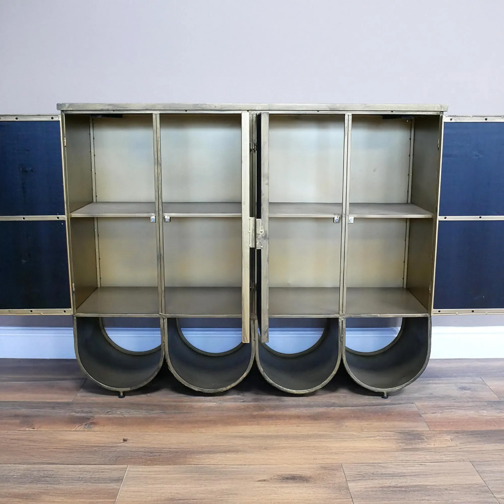 4 Door Storage Cabinet - Black, Wood and Metal