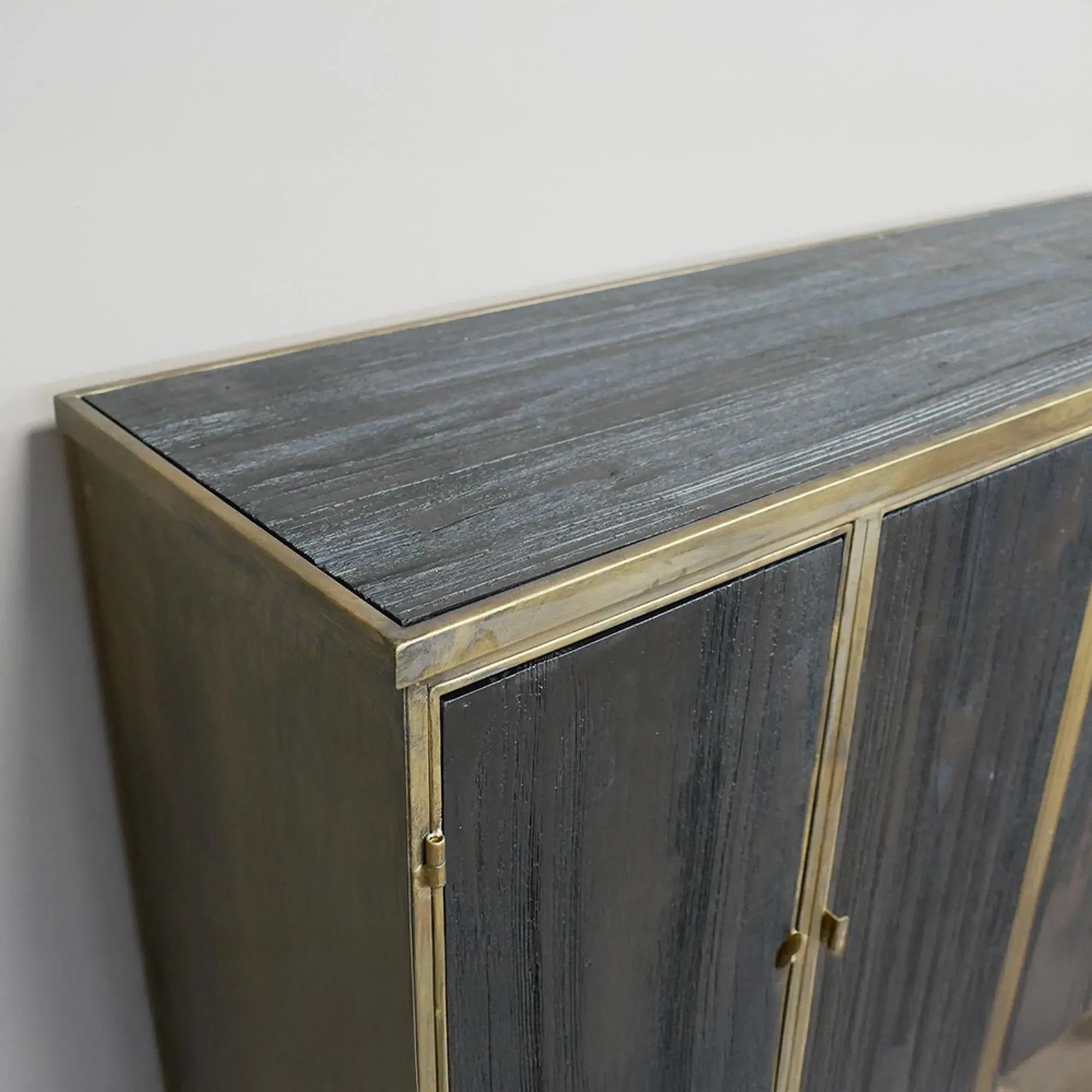 4 Door Storage Cabinet - Black, Wood and Metal