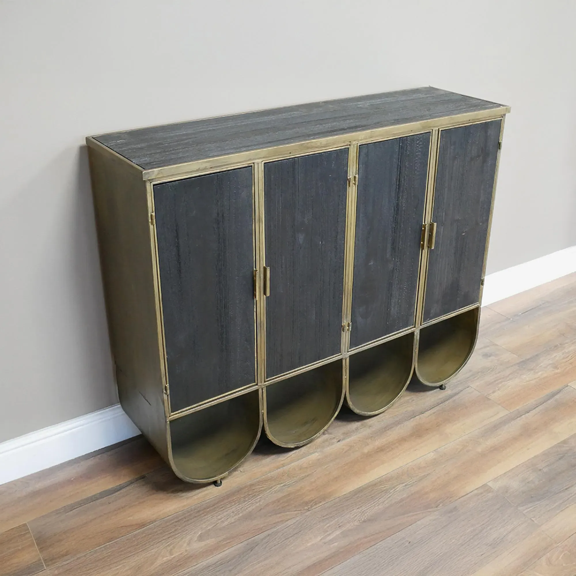 4 Door Storage Cabinet - Black, Wood and Metal