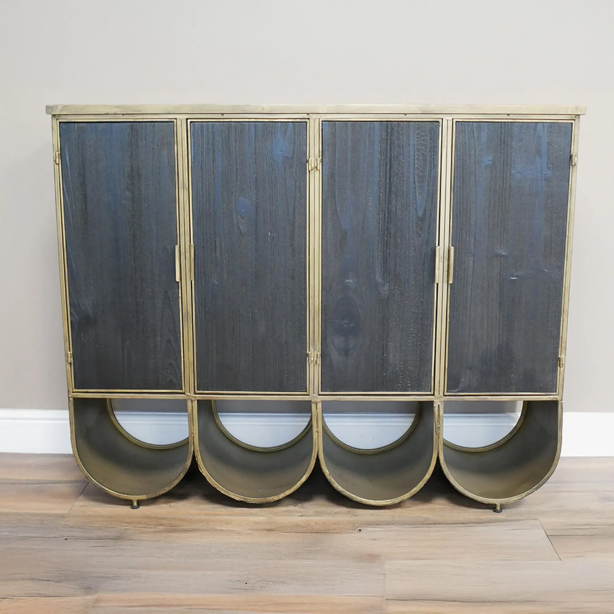 4 Door Storage Cabinet - Black, Wood and Metal