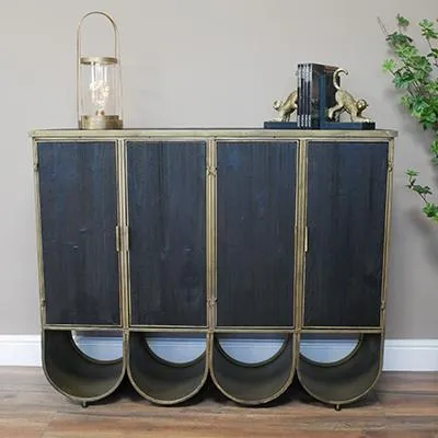 4 Door Storage Cabinet - Black, Wood and Metal