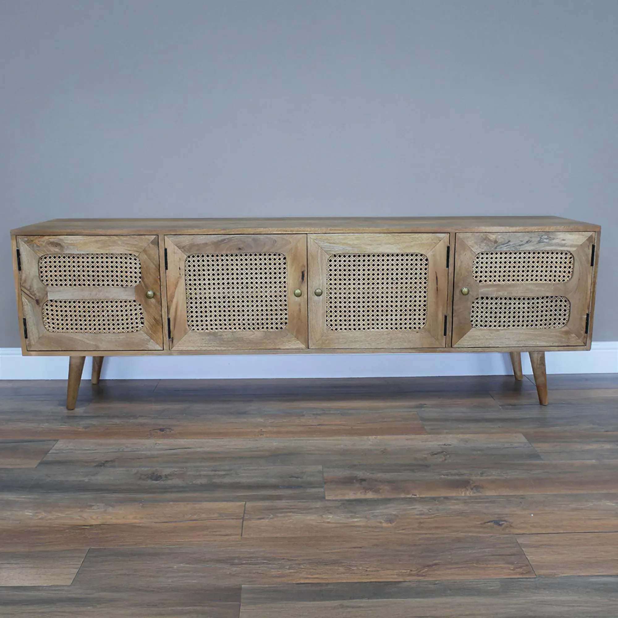 4 Door TV Unit - Acacia Wood, Rattan