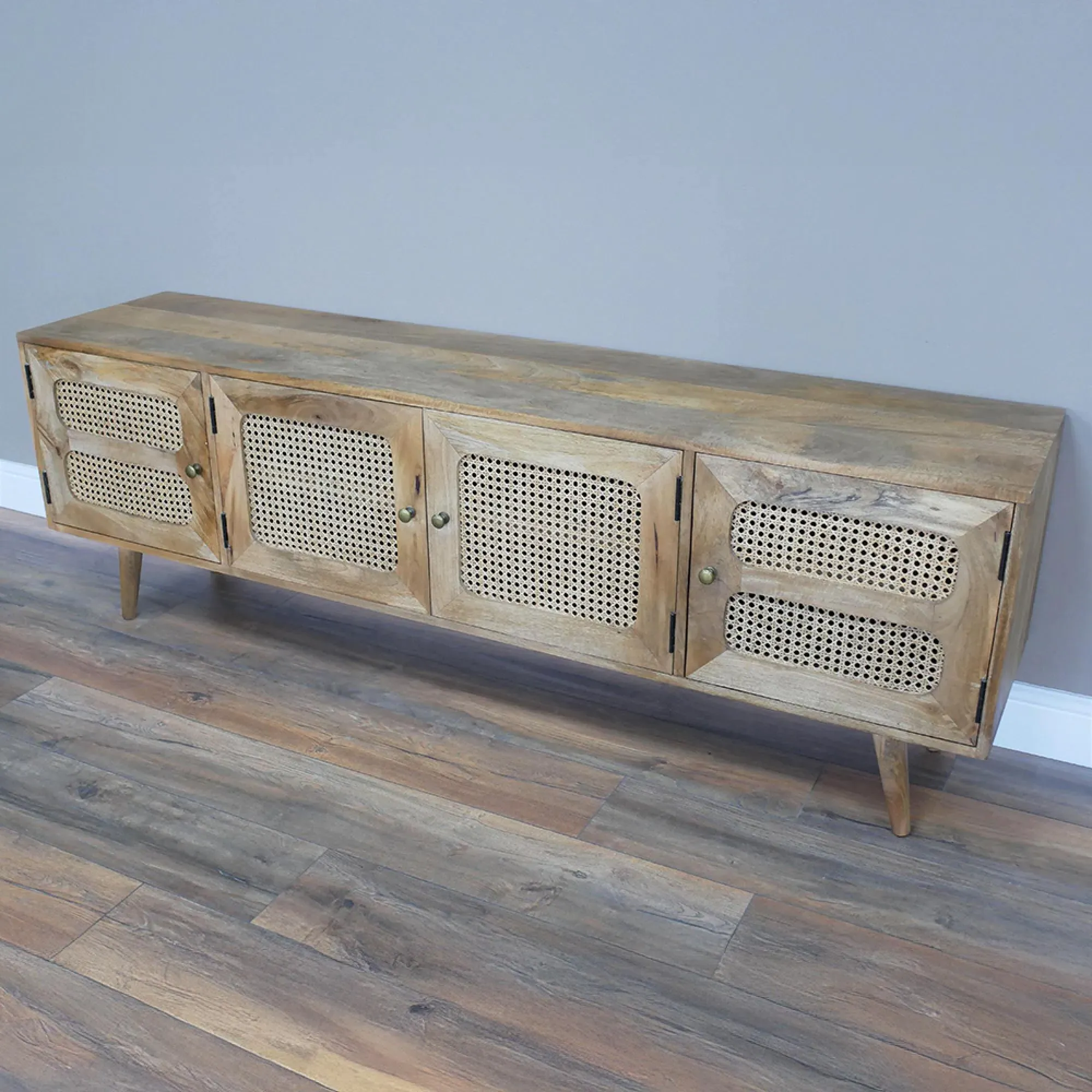4 Door TV Unit - Acacia Wood, Rattan