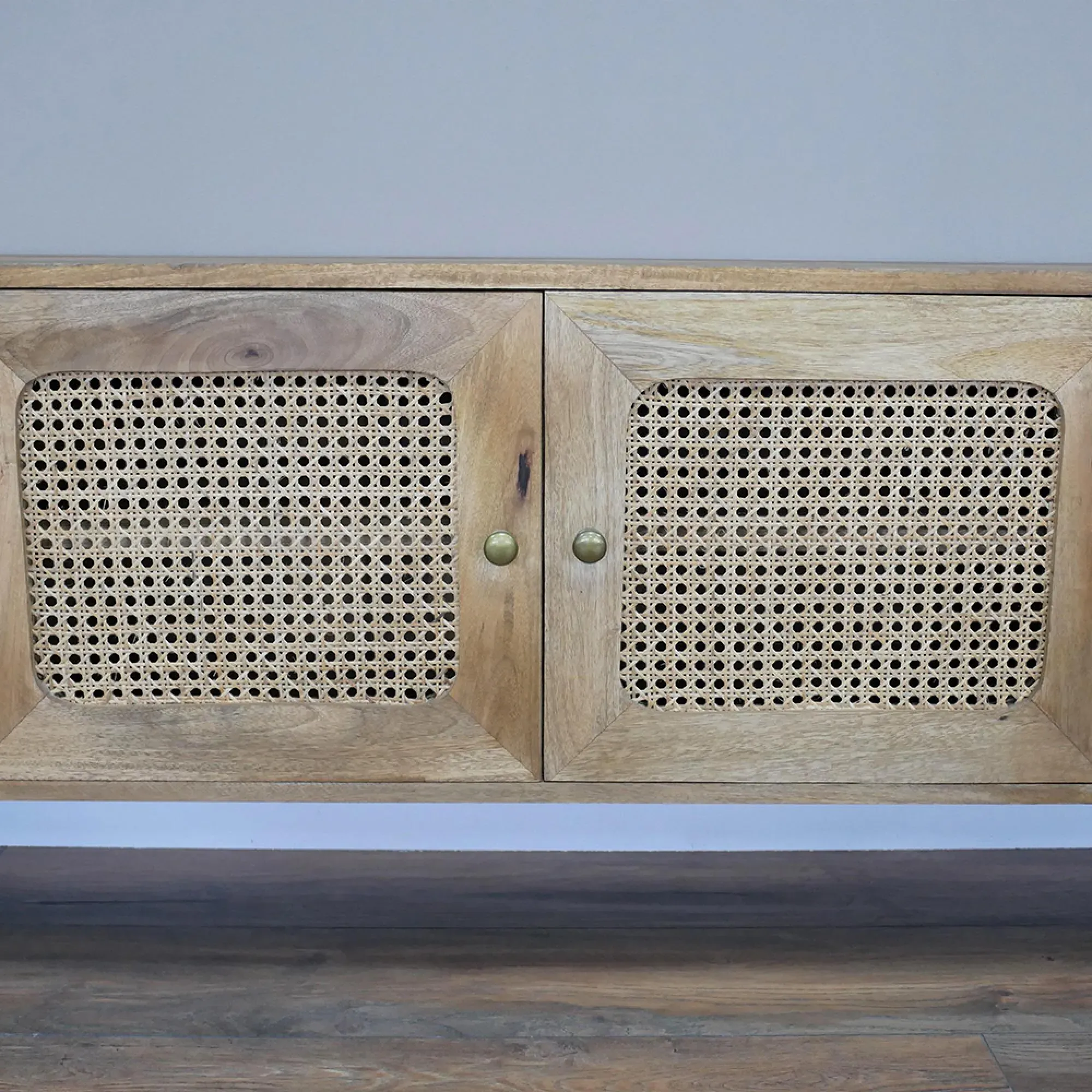 4 Door TV Unit - Acacia Wood, Rattan
