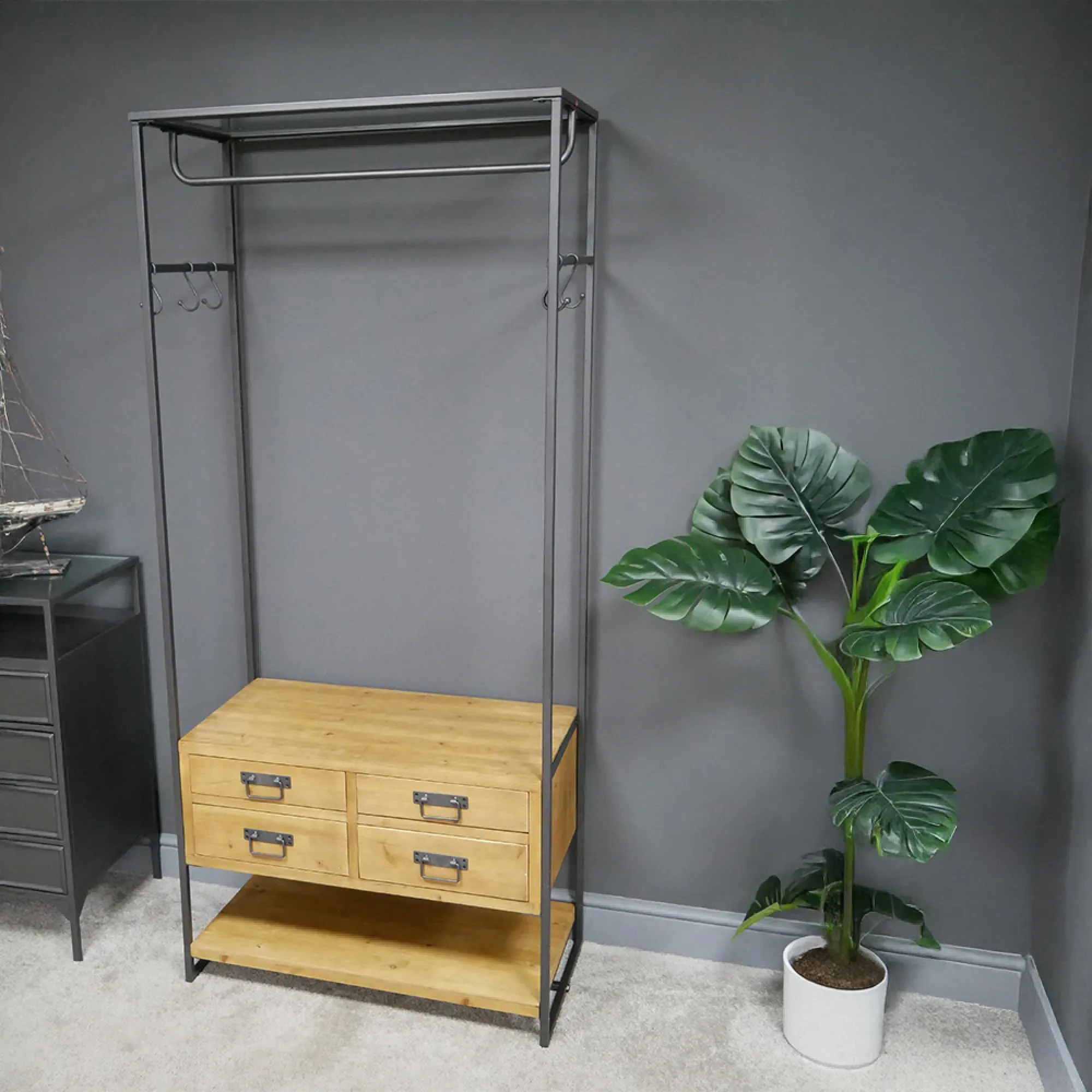 4 Drawer Hall Stand - Wood, Metal