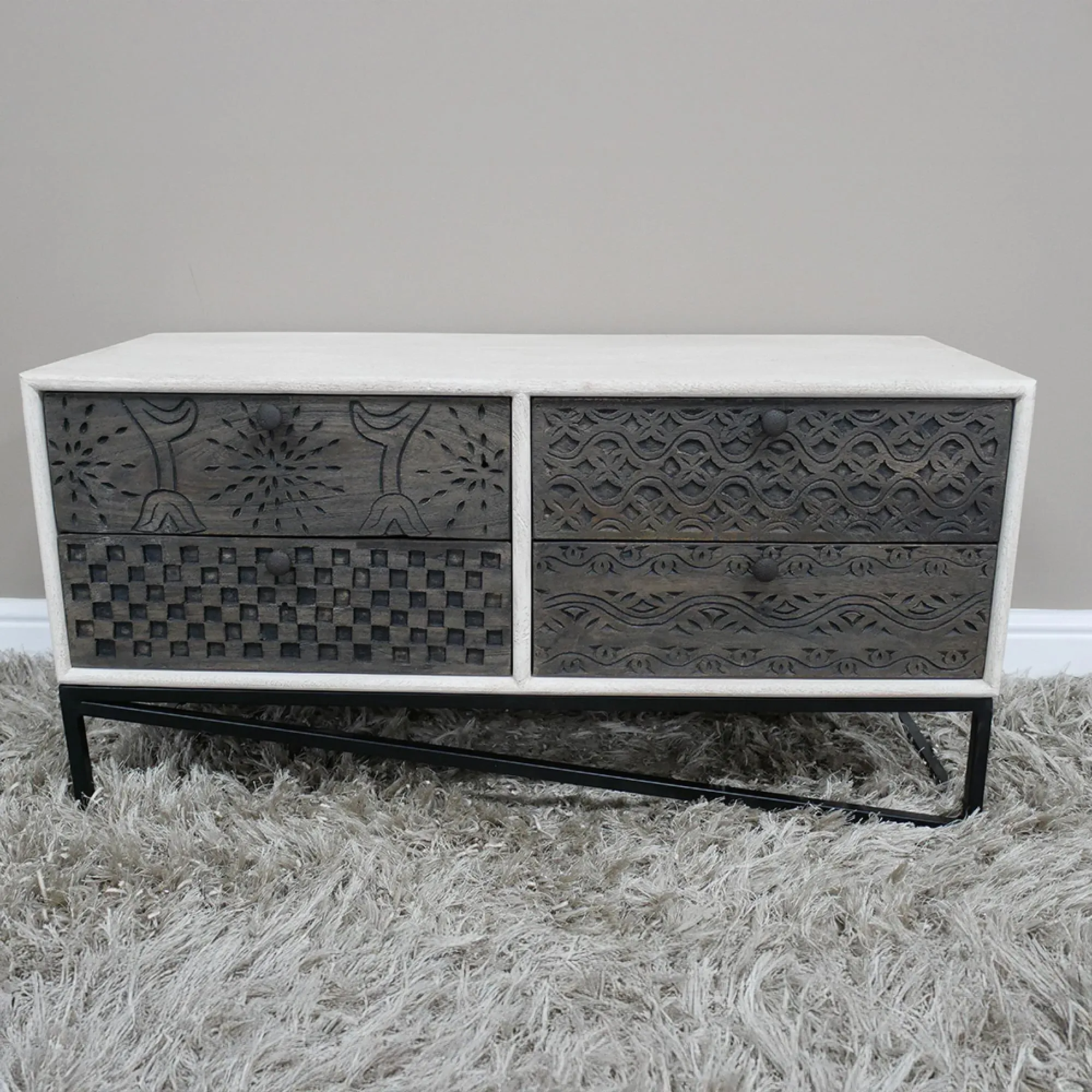 4 Drawer Mango Wood Storage Cabinet - Black, White