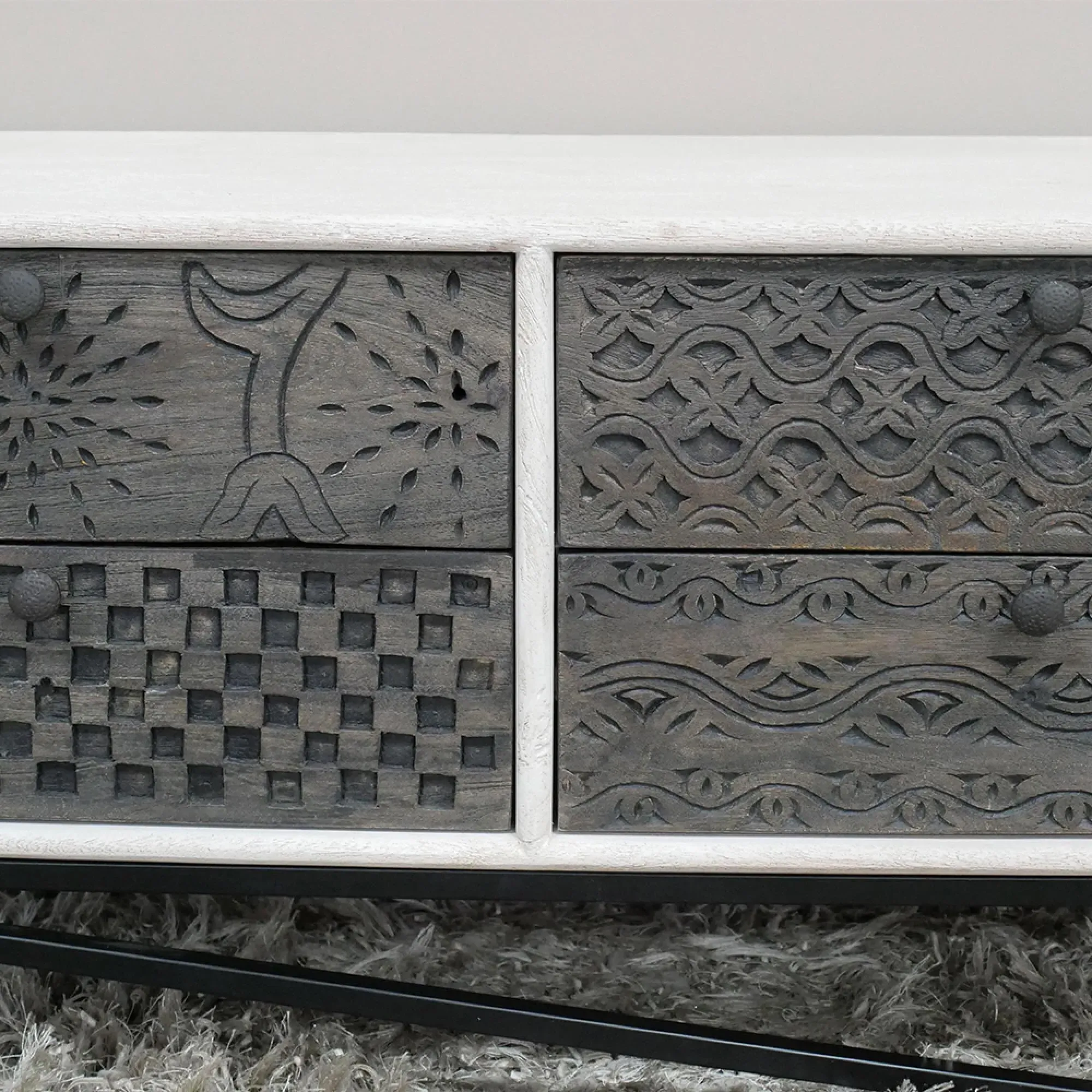 4 Drawer Mango Wood Storage Cabinet - Black, White