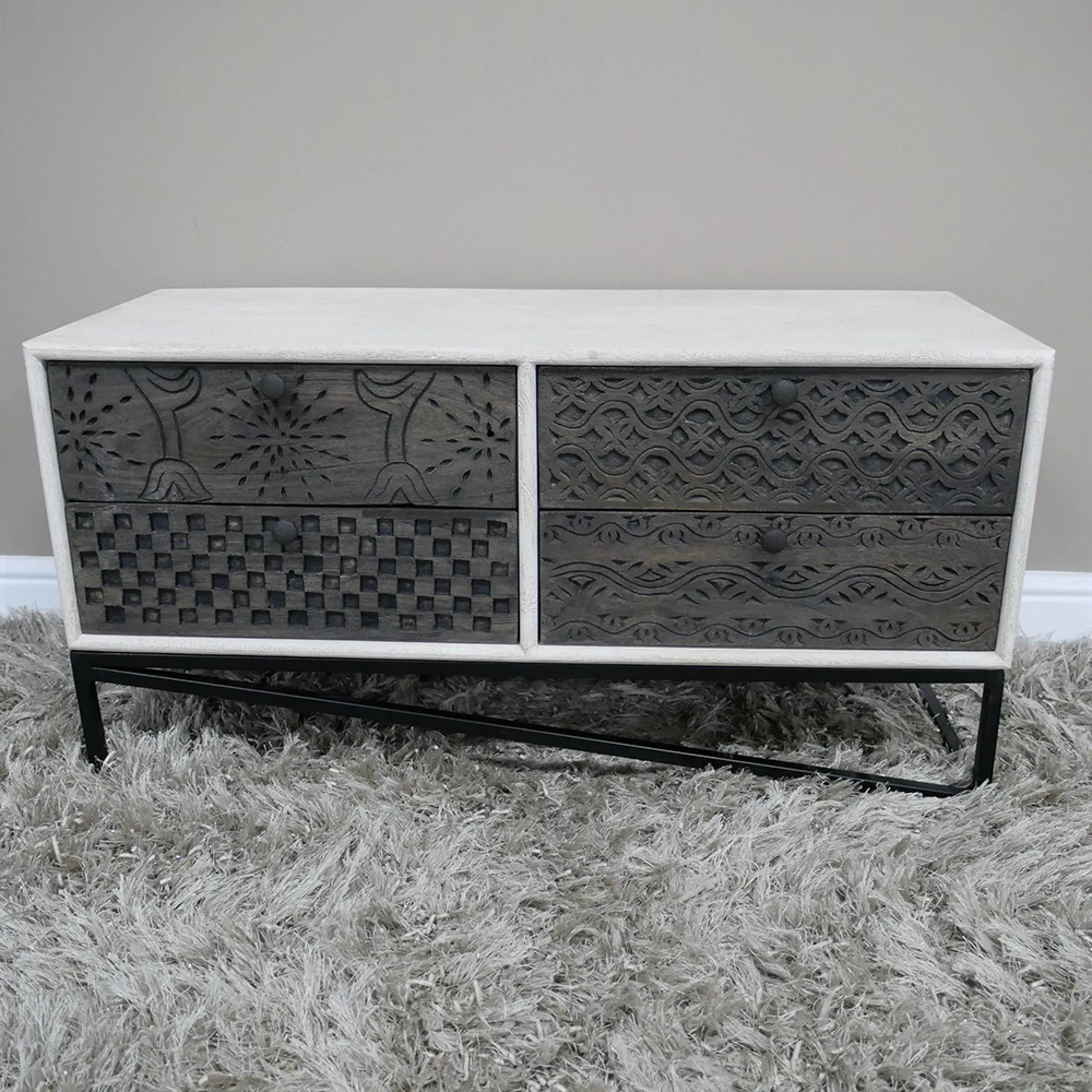 4 Drawer Mango Wood Storage Cabinet - Black, White