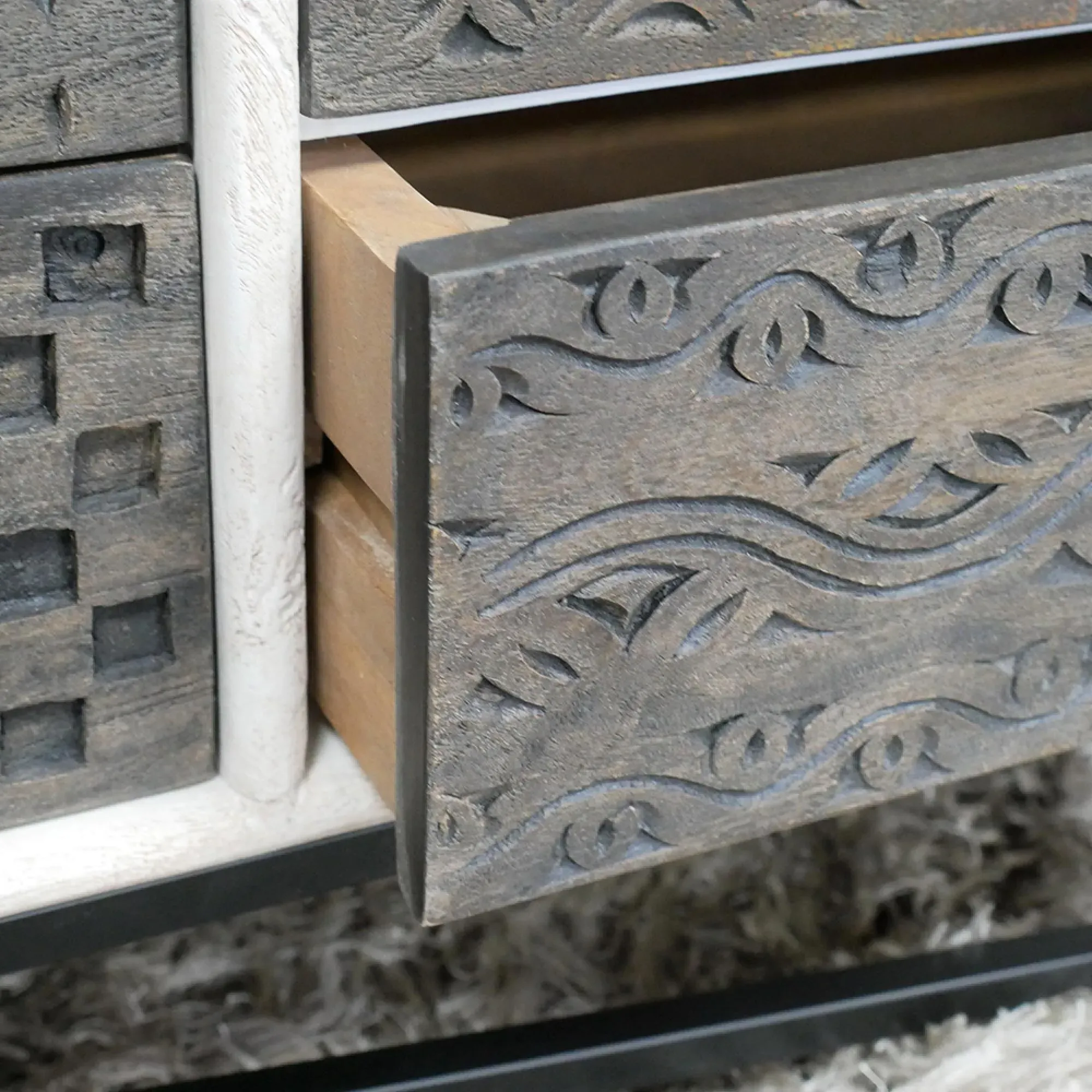 4 Drawer Mango Wood Storage Cabinet - Black, White