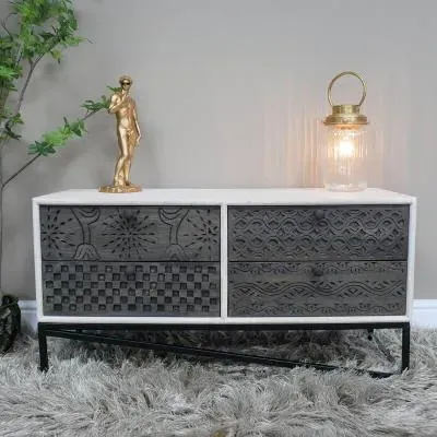 4 Drawer Mango Wood Storage Cabinet - Black, White