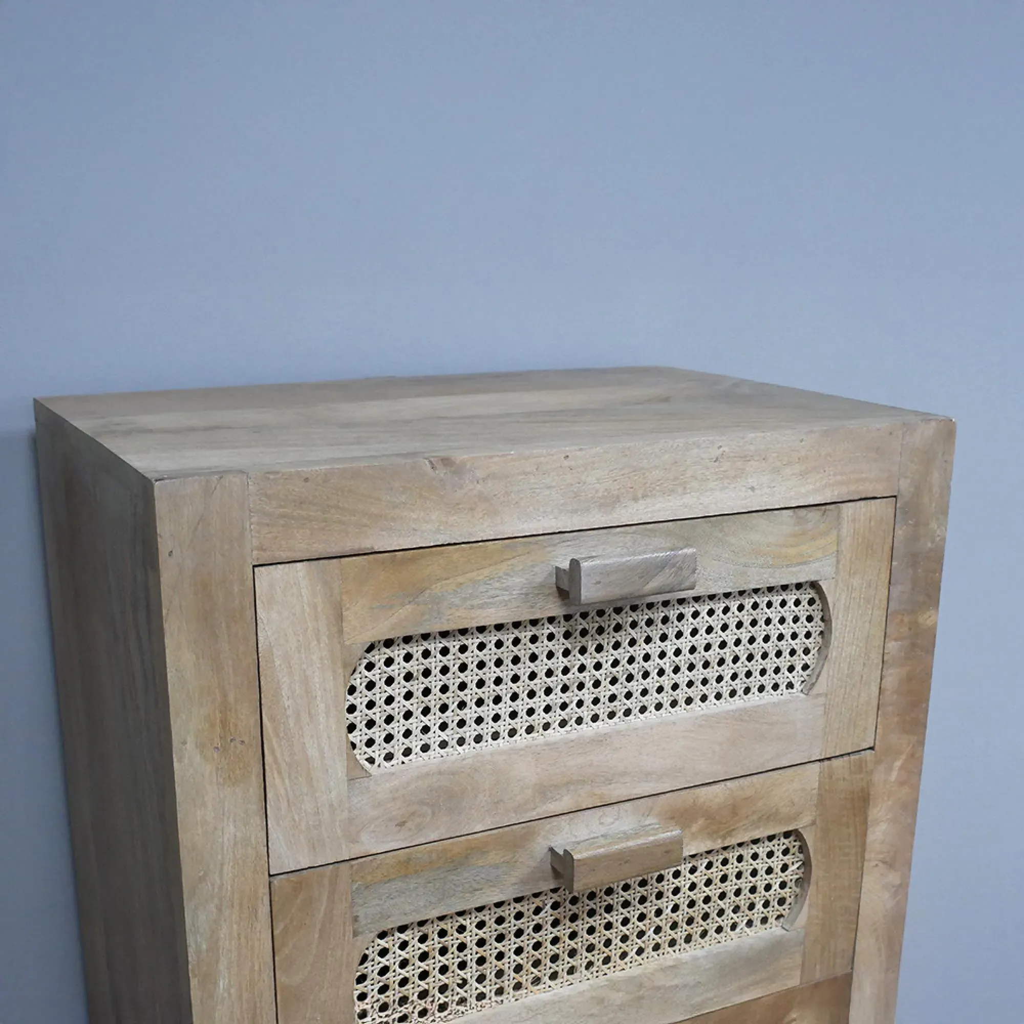 5 Drawer Chest - Mango Wood, Rattan