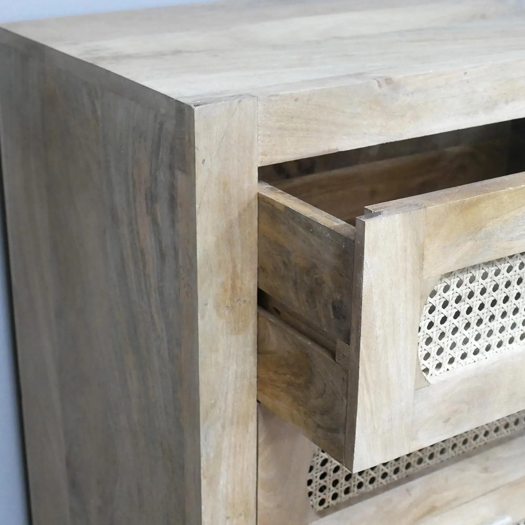 5 Drawer Chest - Mango Wood, Rattan