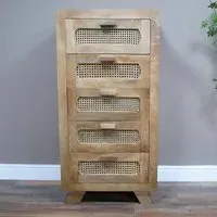 5 Drawer Chest - Mango Wood, Rattan