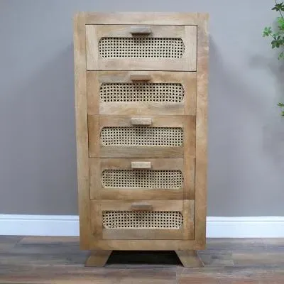 5 Drawer Chest - Mango Wood, Rattan image