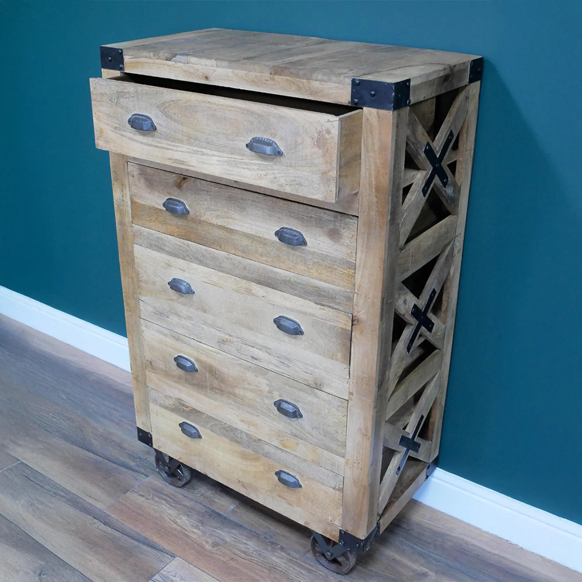 5 Drawer Chest on Wheels - Mango Wood