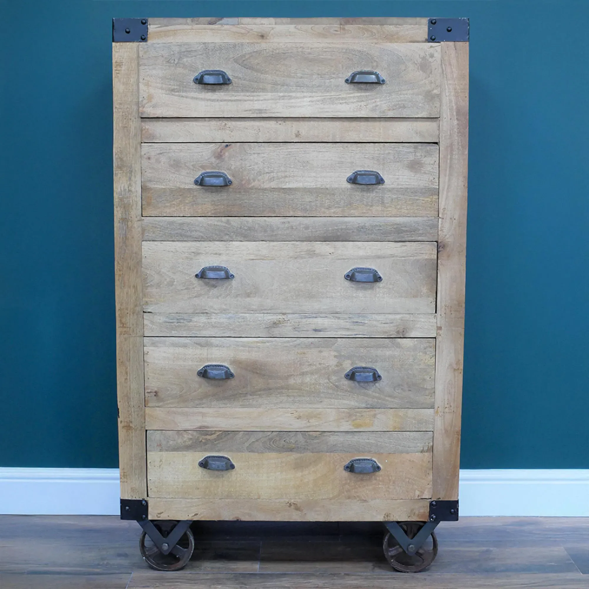 5 Drawer Chest on Wheels - Mango Wood