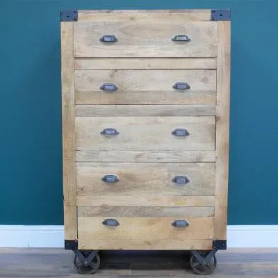 5 Drawer Chest on Wheels - Mango Wood