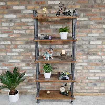 5-Tier Shelving Unit - Black Metal, Wood