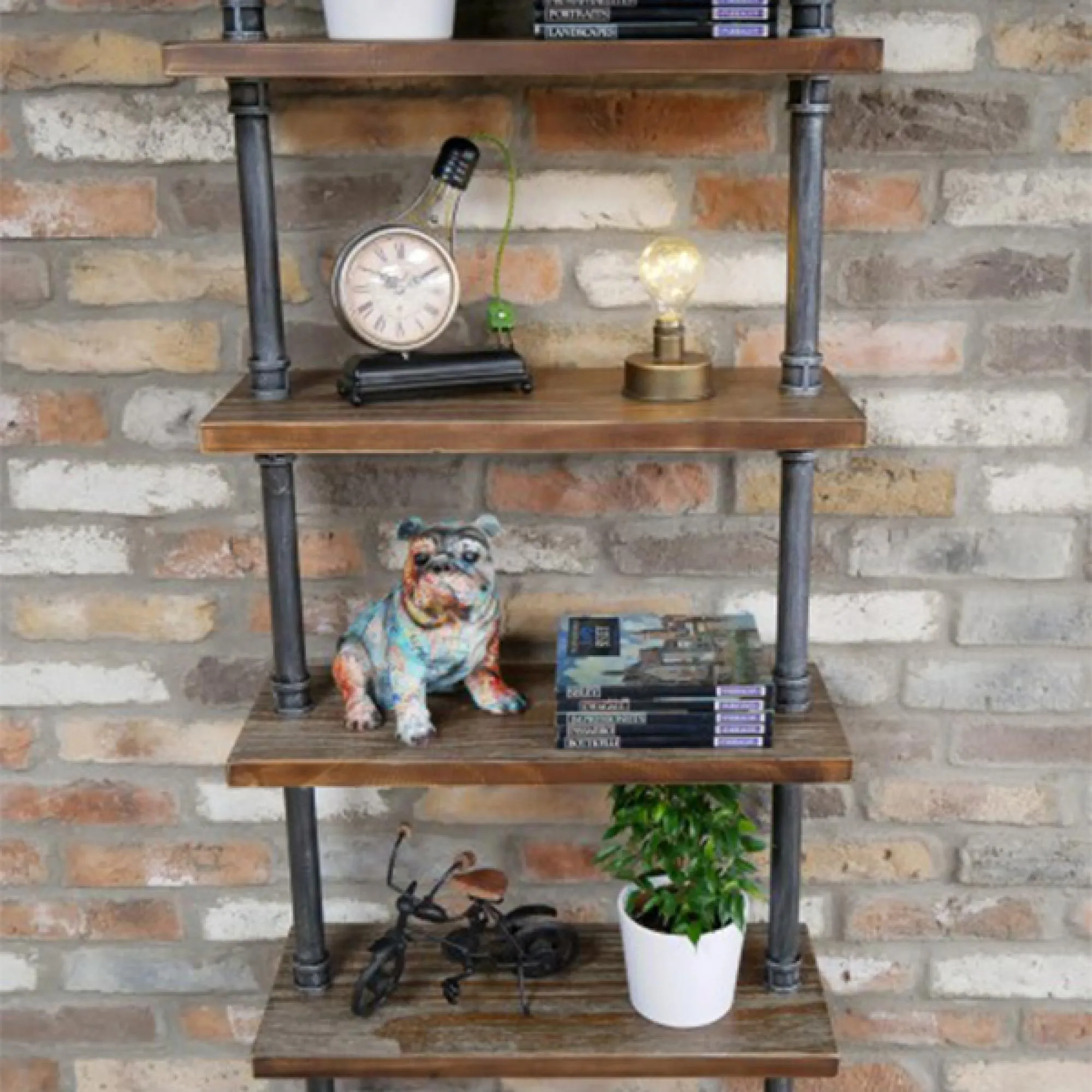 6-Tier Wall Shelves - Black Metal, Wood